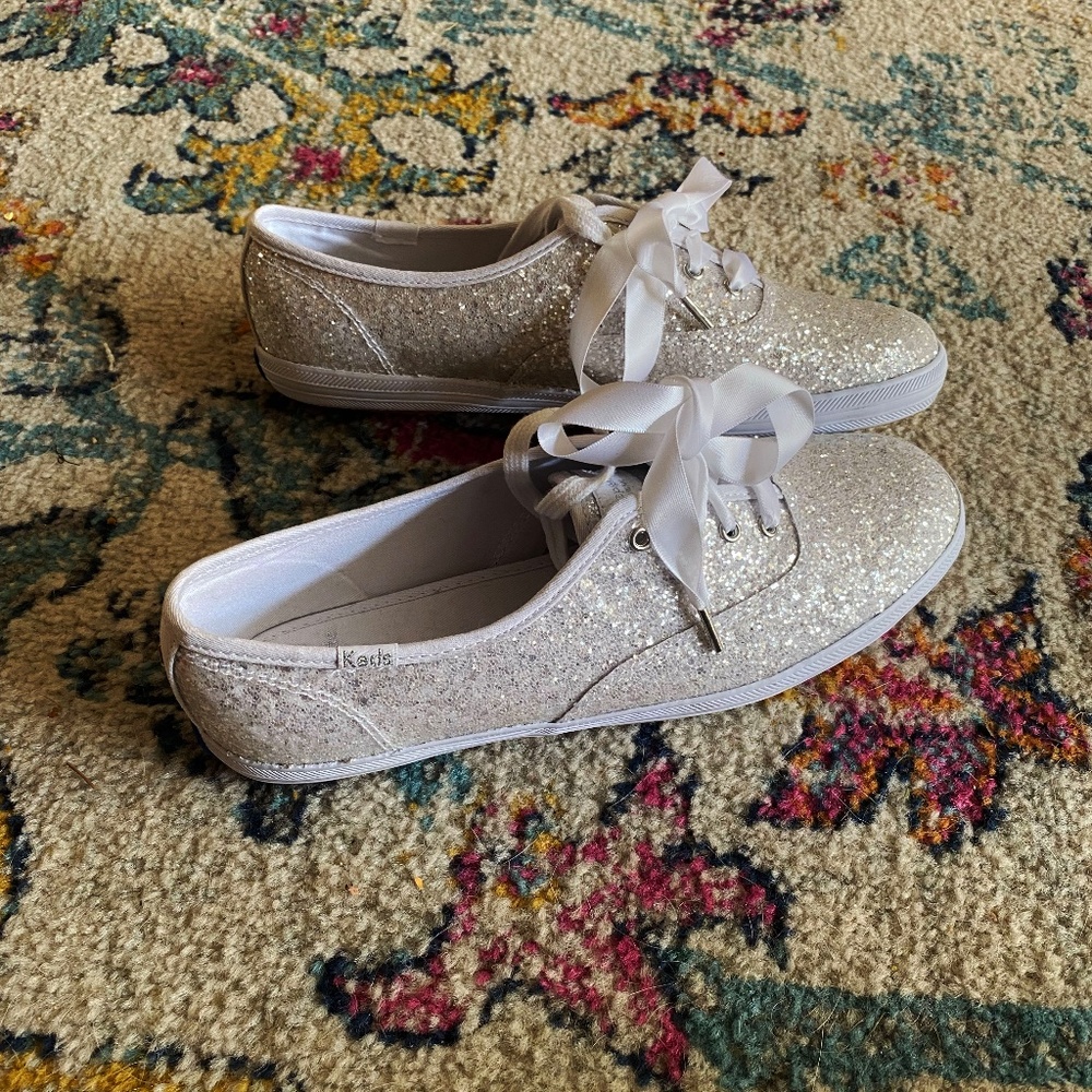 KATE SPADE X KEDS SPARKLE GLITTER SILVER CHAMPION SNEAKER LOAFERS